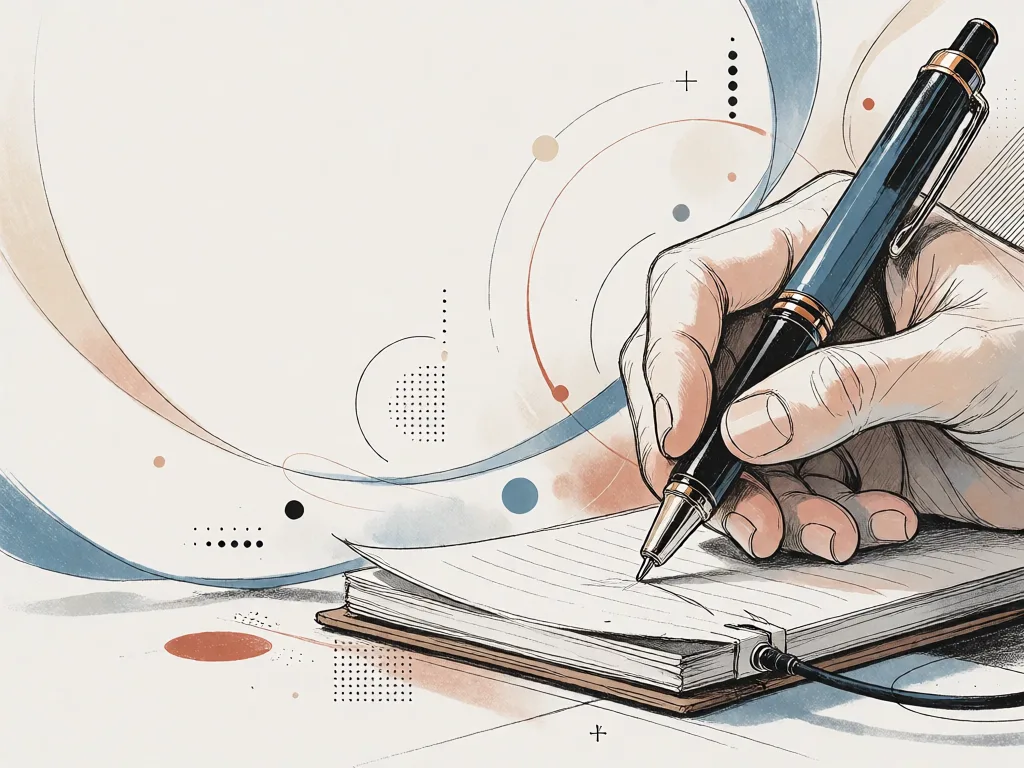 Gros plan sur des mains, le combiné coincé entre l’épaule et l’oreille. L’autre main tient un stylo arrêté au-dessus d’un bloc-notes. Aucun visage dans le cadre.